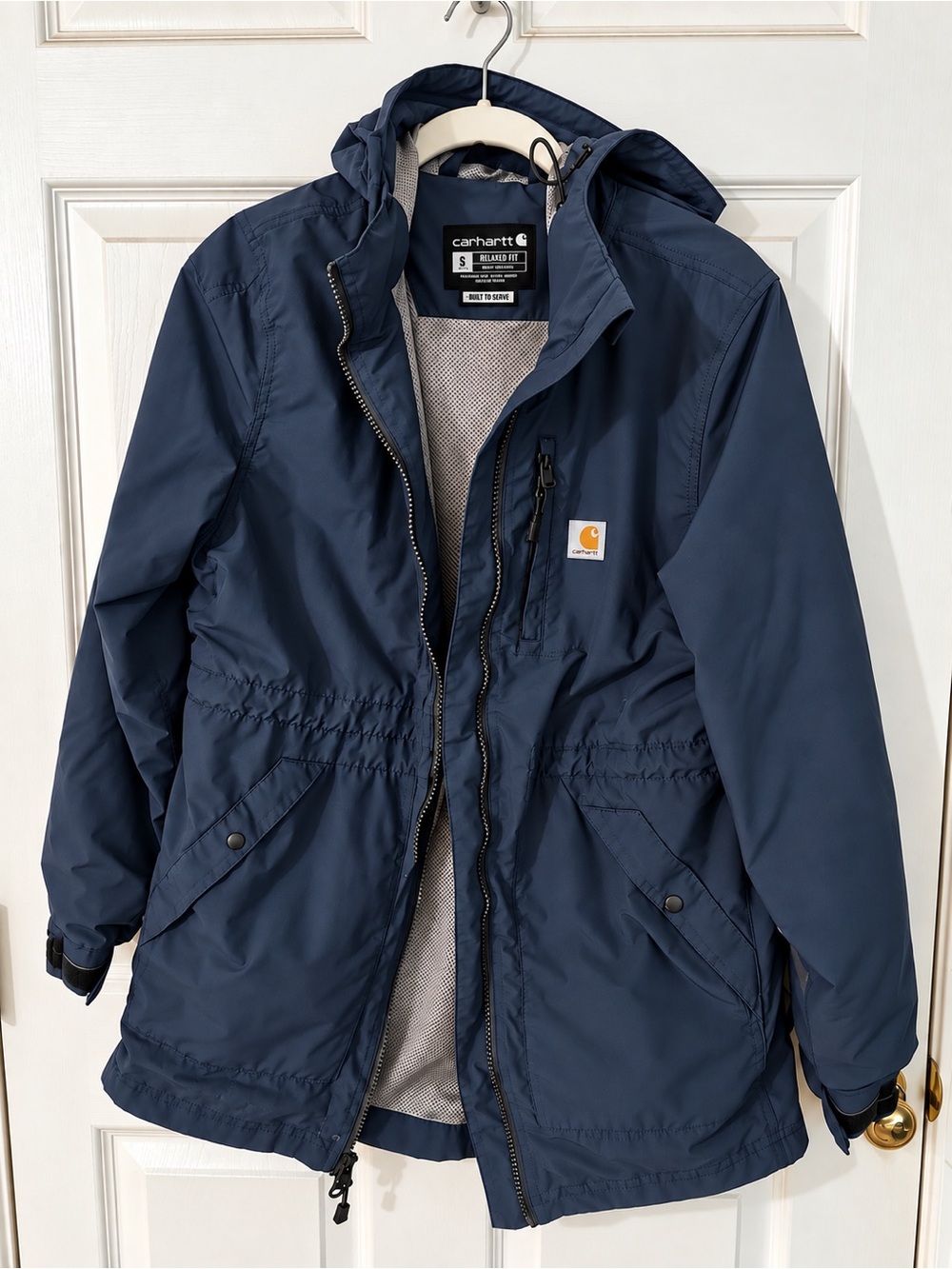 Carhartt Navy Hooded Raincoat with Logo Patch